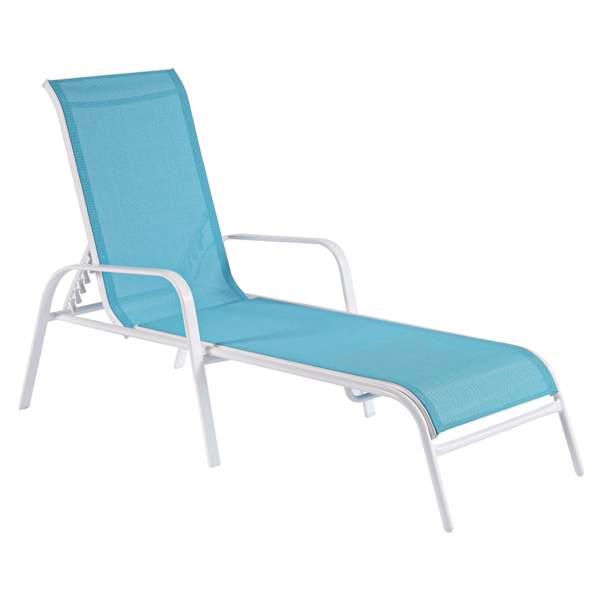 Stackable Sling Patio Chaise Lounge Chair, Aquarelle & White