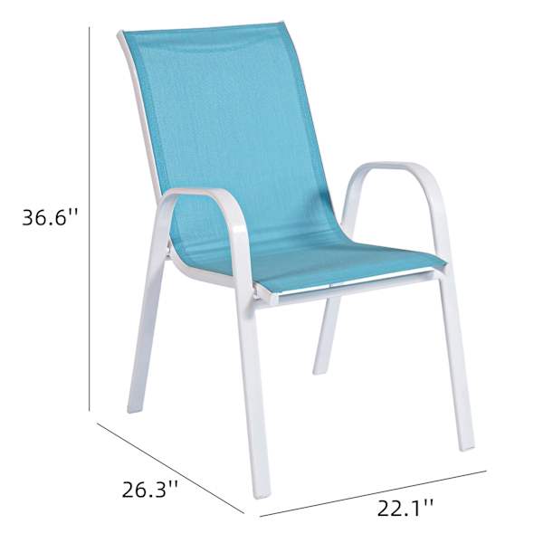 Stackable Aquarelle Blue Sling Patio Chair with White Frame