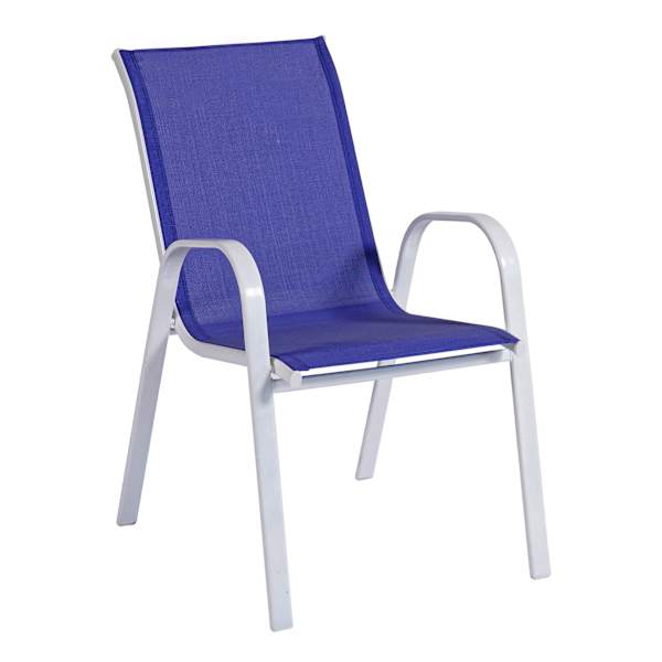 Stackable Sling Patio Chair, Cobalt Blue & White