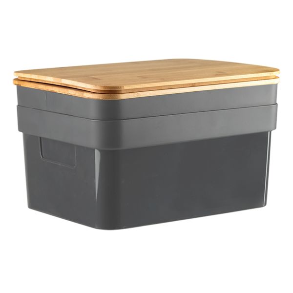 2-Pack Black Storage Bin with Bamboo Lid, Small