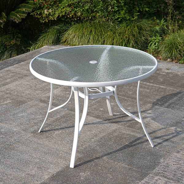 White Steel Round Patio Table 42