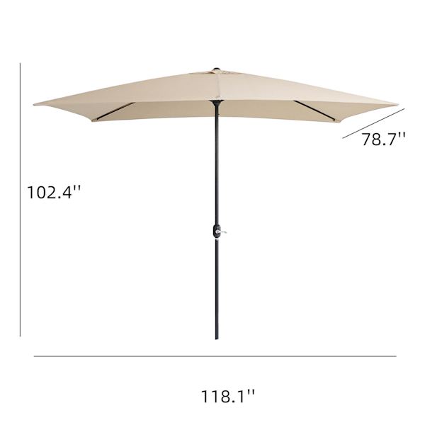 Pebble Beige Crank Canvas Outdoor Patio Umbrella, 6.5x10ft