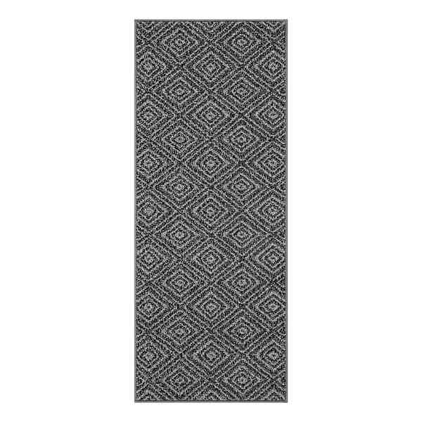 Tristen Charcoal Diamond Design Washable Runner, 2x5