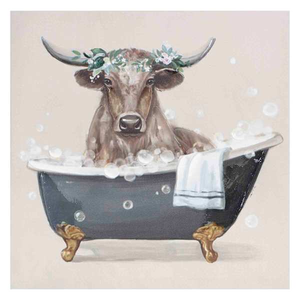 Bull in Tub Canvas Wall Art, 12"