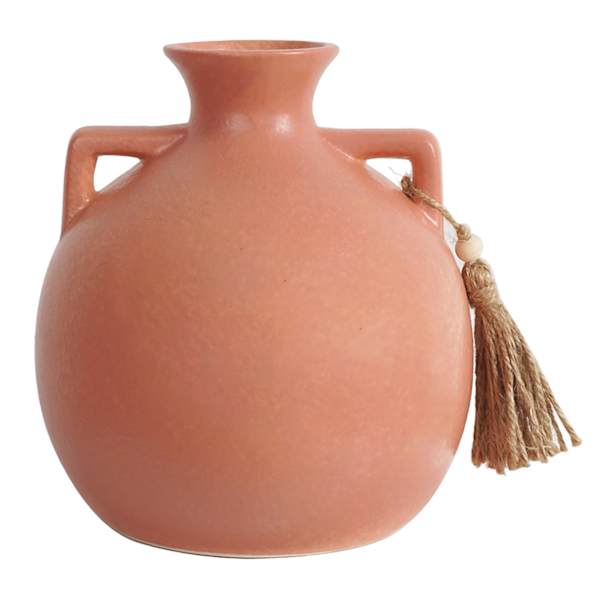 Honeybloom Pink Ceramic Vase with Tassel, 6.5"