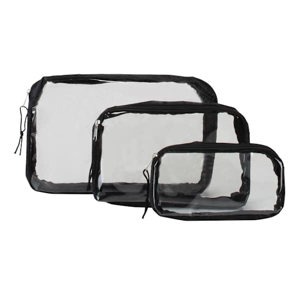 3Pc Clear Travel Organizer Bags Black