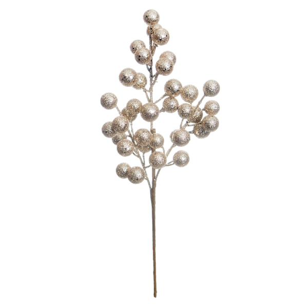 Champagne Glittered Berry Stem, 14"