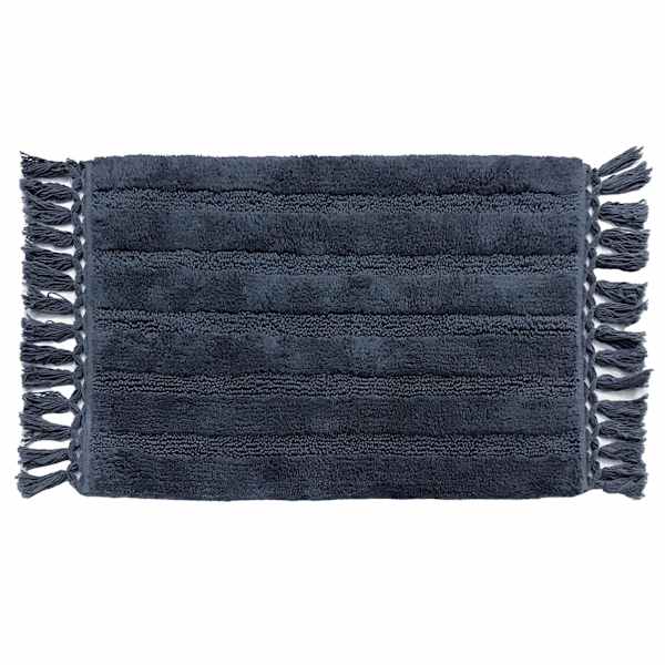 Honeybloom Navy Blue Loop Striped Bath Rug with Tassels, 20x30