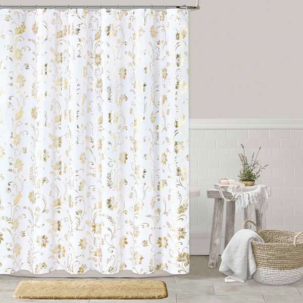 Providence Foil Floral Scroll Shower Curtain, 72"