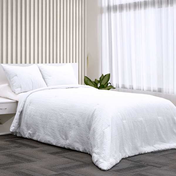 Honeybloom 3-Piece White Waffle Comforter Set, King