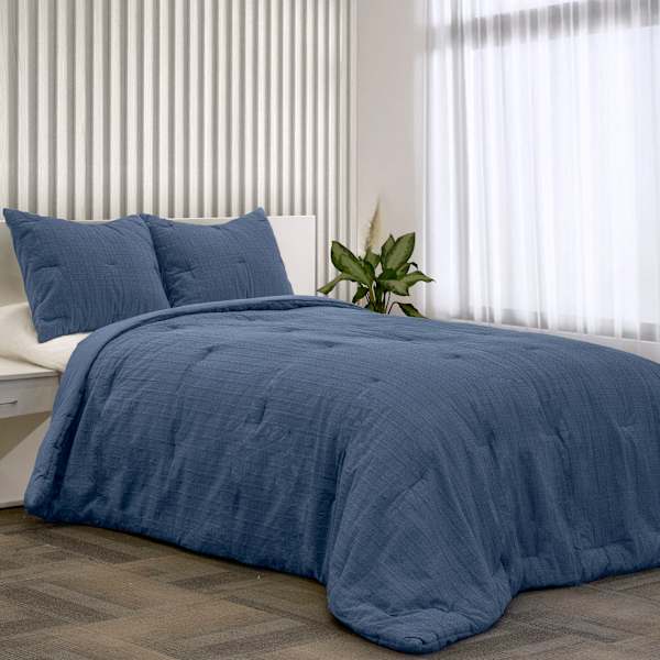 Honeybloom 3-Piece Blue Waffle Comforter Set, King