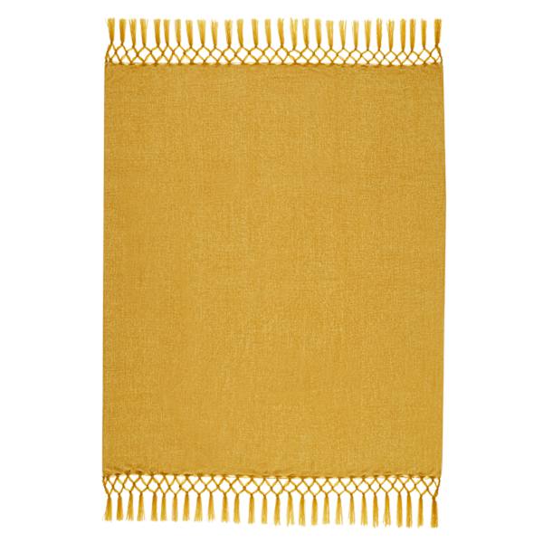 Yellow Chenille Throw Blanket  with Macrame, 50x60