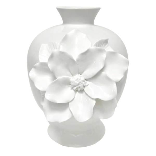 Providence White 3D Flower Ceramic Vase, 8"
