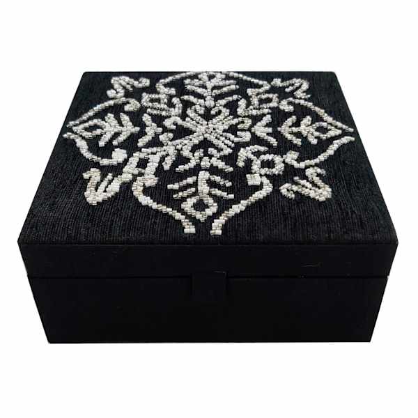 Found & Fable Black Embroidered Wood Box