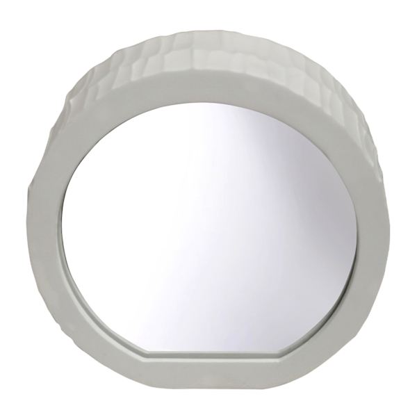 Found & Fable White Round Carved Mirror, 6.5"