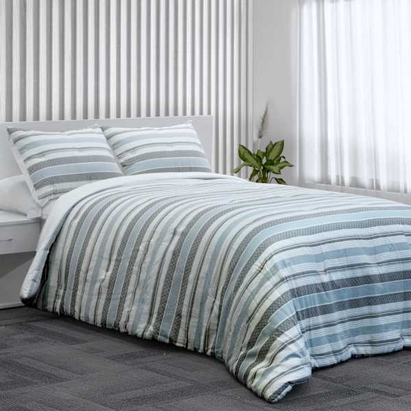 Ty Pennington 3-Piece Blue & White Striped Comforter Set, Queen