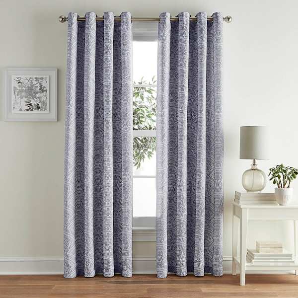 Found & Fable Amelia Blue Geo Jacquard Light Filtering Curtain Panel, 84"