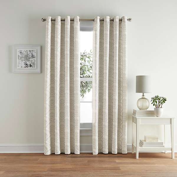 Found & Fable Amelia Taupe Geo Jacquard Light Filtering Curtain Panel, 84"