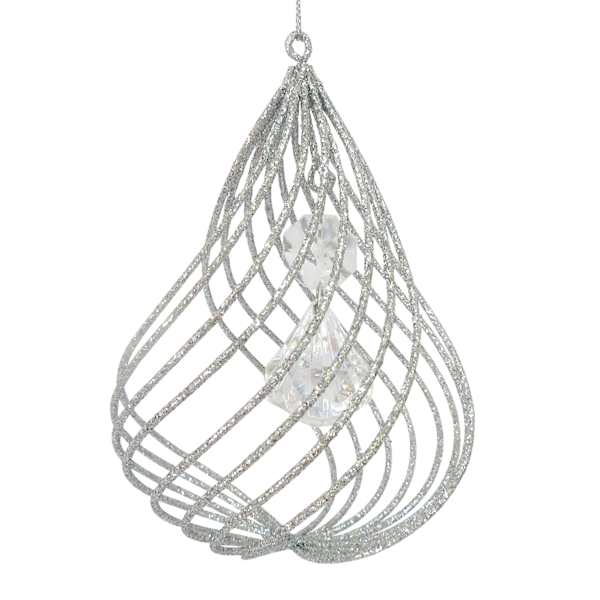 White Iron Wire Drop Ornament, 8"