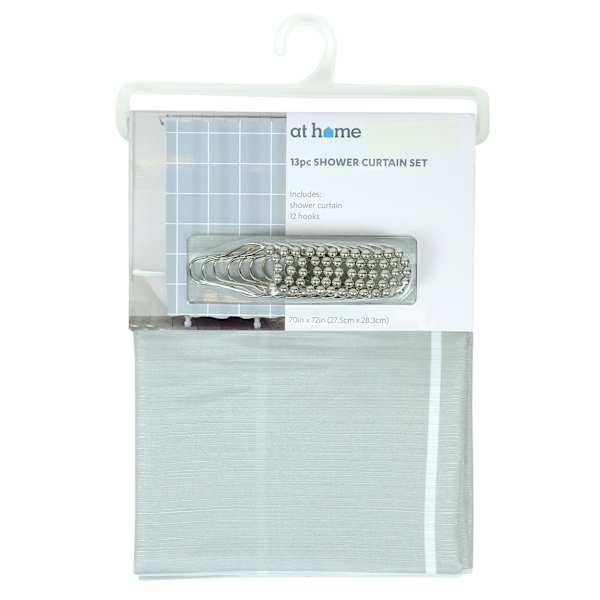 13-Piece Charcoal Windowpane Shower Curtain Set With Hooks, 70"