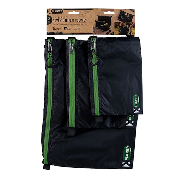 3Pc Water Resistant Adventure Flat Pouches Black