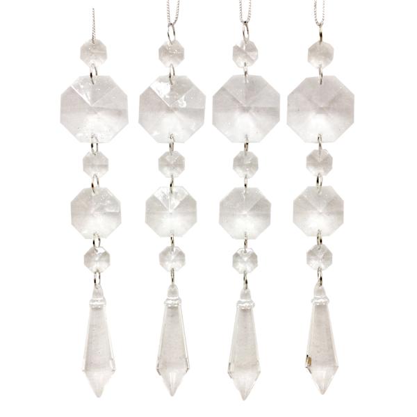 Silver 4-Piece White Icicle Dangle Ornaments