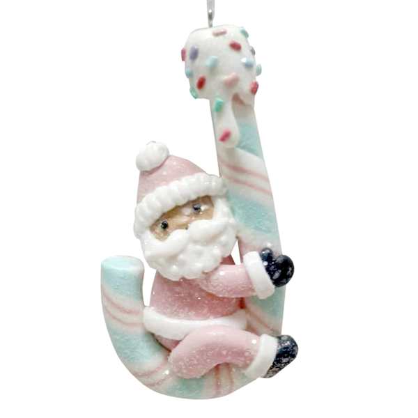Mrs. Claus' Bakery Monogram Candy Cane Claydough Ornament, J