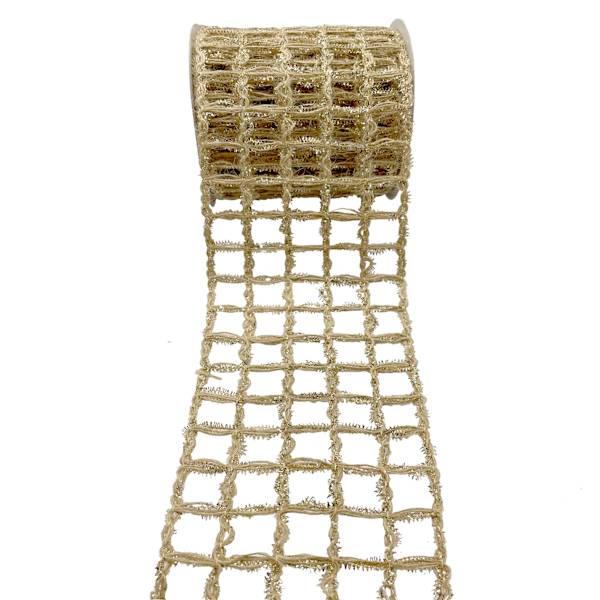 4" Natural & Gold Knit Lattice Ribbon, 5yd