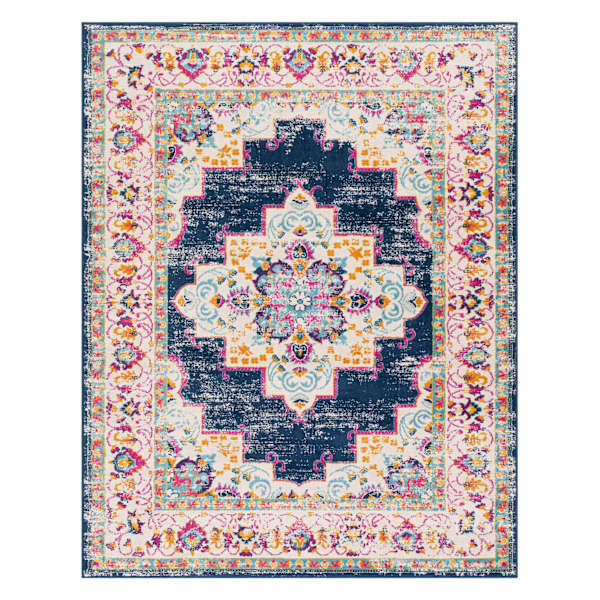 (D494) Found & Fable Floransa Blue & Pink Medallion Accent Rug, 3x5