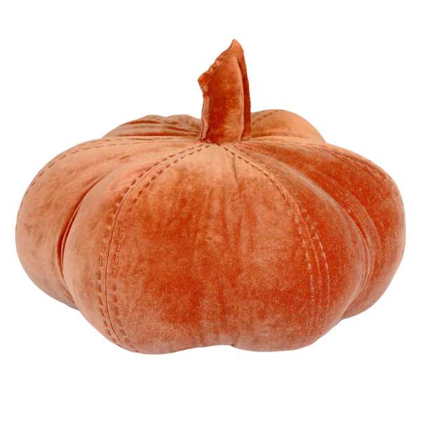 Orange Velvet Pumpkin Shaped Throw Pillow, 15"