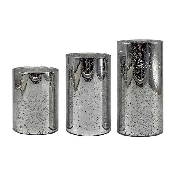 Providence 3-Pack Silver Mercury Glass LED Pillar Candles