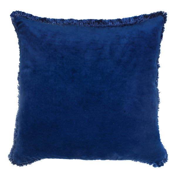 Providence Blue Velvet Throw Pillow with Lace, 20"
