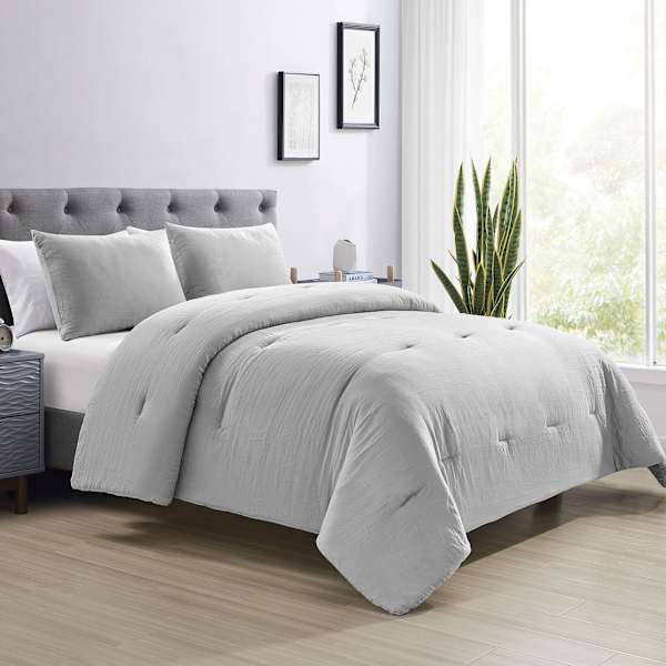 Found & Fable 3-Piece Grey Textured Poly Gauze Comforter Set, Queen