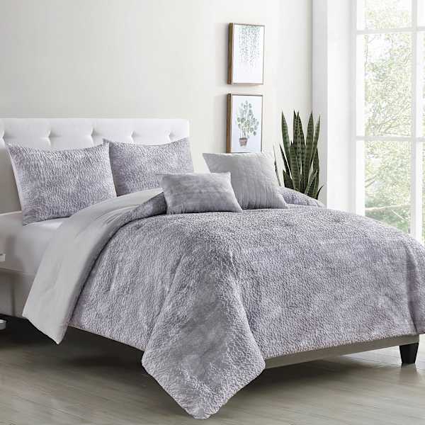 Laila Ali 5-Piece Grey Embossed Comforter Set, King