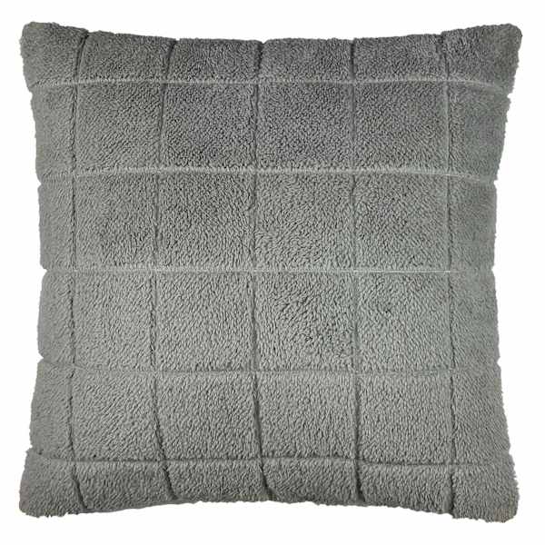 Honeybloom Grey Faux Fur Check Throw Pillow, 18"