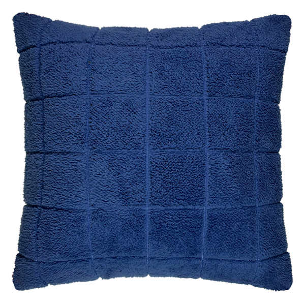 Honeybloom Blue Faux Fur Check Throw Pillow, 18"
