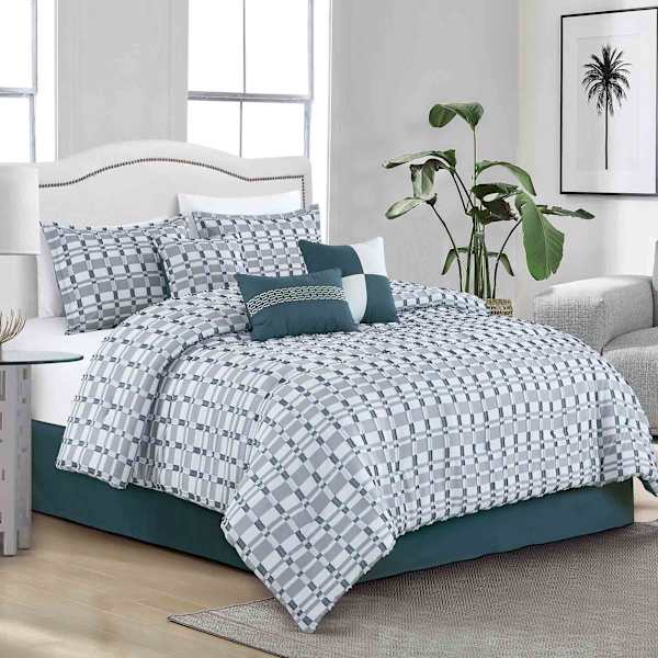 7-Piece Lia Grey & White Comforter Set, Queen