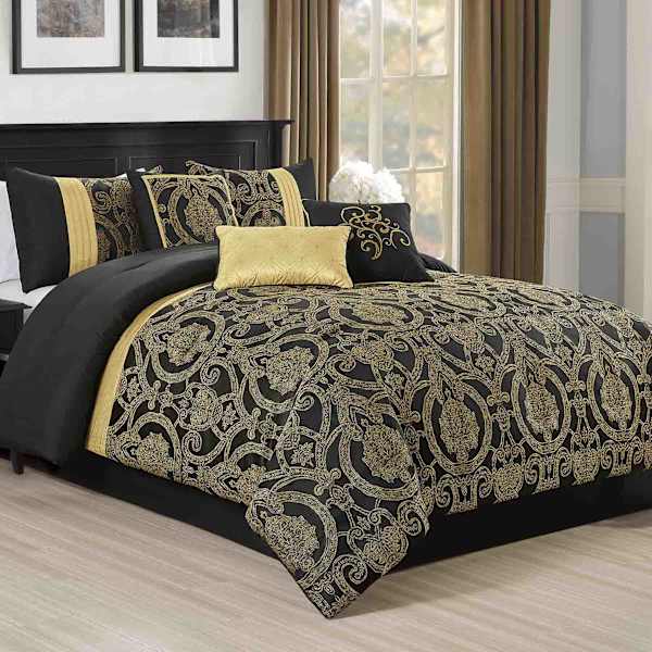 7-Piece Wayland Black & Yellow Comforter Set, King