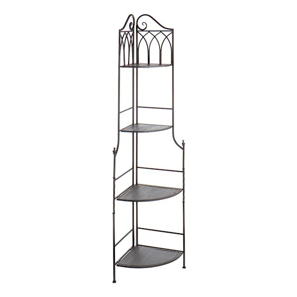Metal Corner Rack with Brown Decorative Arch & Folding Wooden Shelves, 63"