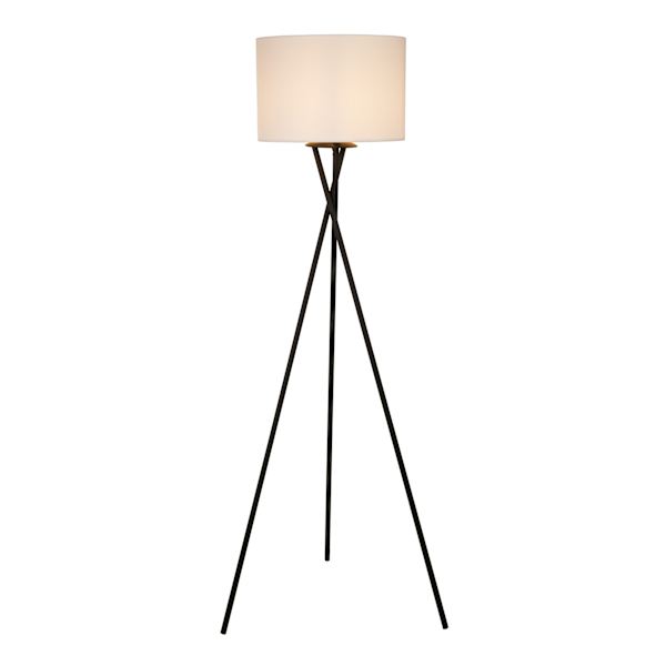 Crosby St. Black Tripod Floor Lamp with White Fabric Drum Shade, 59"