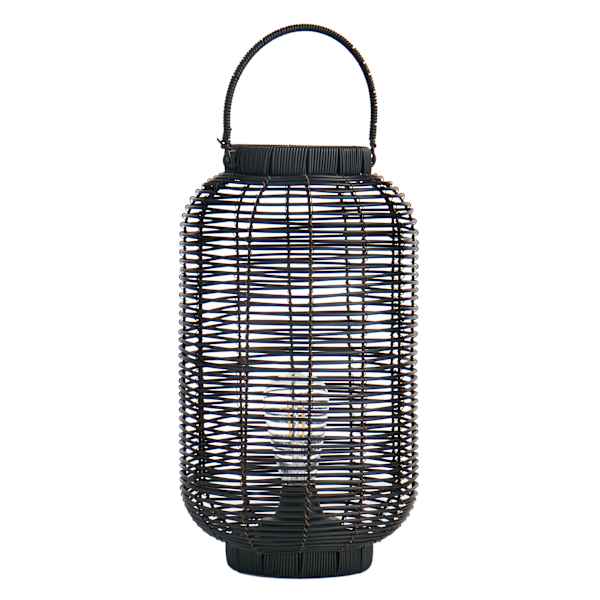 Found & Fable Black Faux Wicker Barrel Outdoor Lantern with LED Bulb, Large
