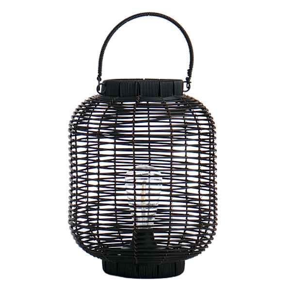 Found & Fable Black Faux Wicker Barrel Outdoor Lantern with LED Bulb, Medium