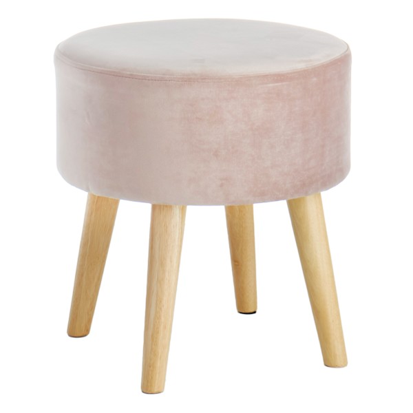 Emmy Stool with Wooden Legs, Rose Pink Velvet