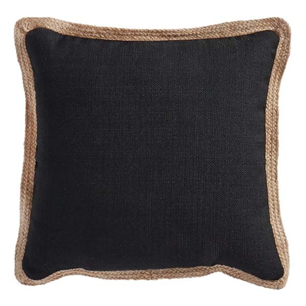 Black Jute Trim Outdoor Throw Pillow, 18"