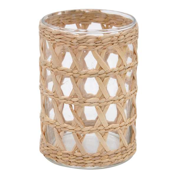 Ty Pennington Clear Glass Candle Holder in Wicker Sleeve, 4x6