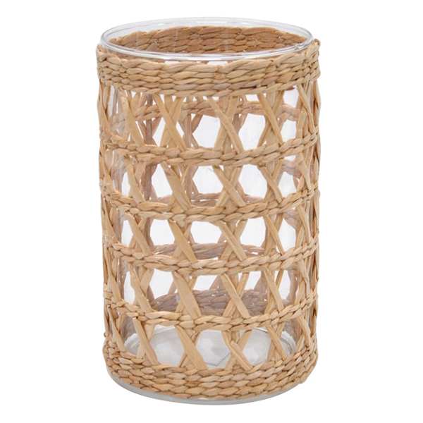 Ty Pennington Clear Glass Candle Holder in Wicker Sleeve, 5x8