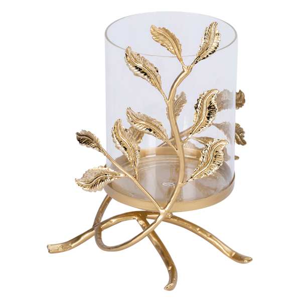 Providence Gold Metal Leaves & Glass Candle Holder, 10"