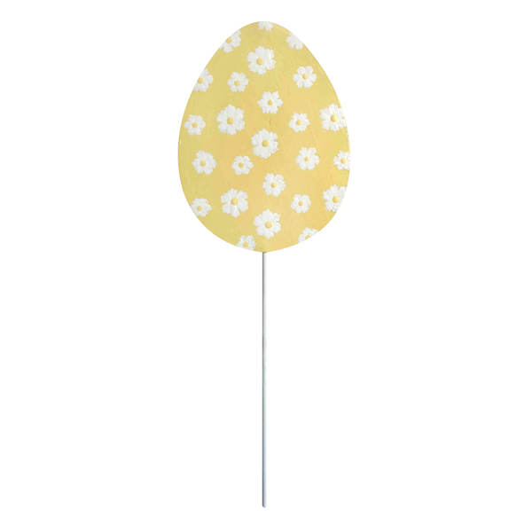 Honeybloom Yellow Printed Easter Egg Yard Pick, 5"