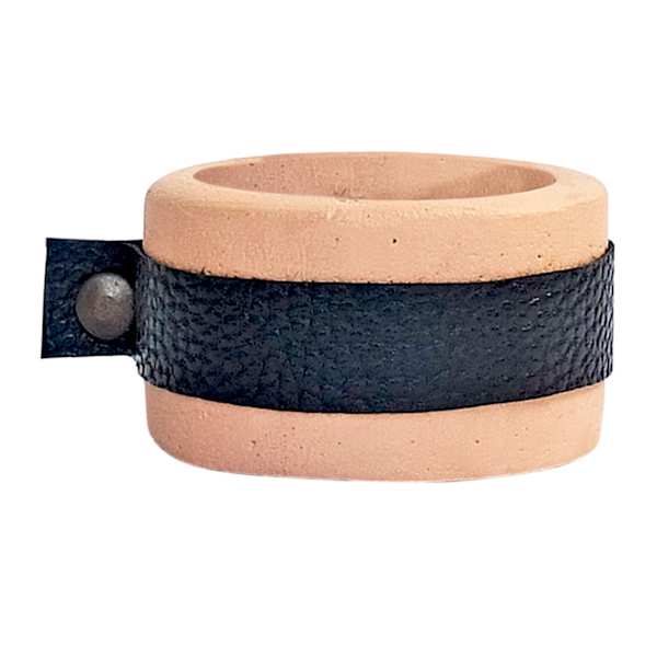 Tracey Boyd Black Leather & Clay Candle Holder, 3"