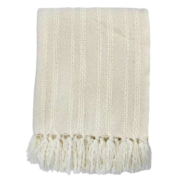 Honeybloom Ivory Striped Woven Throw Blanket, 50x60